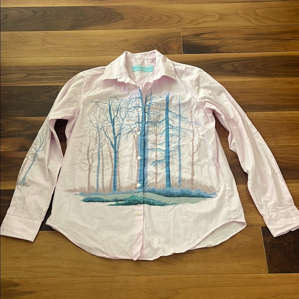 Alessandro Gherardeschi Pink Button-Up Shirt with Hand Painted Tree Design